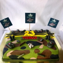 Тематический праздничный торт ко дню Защитника Отечества, недорого заказать в Минске.